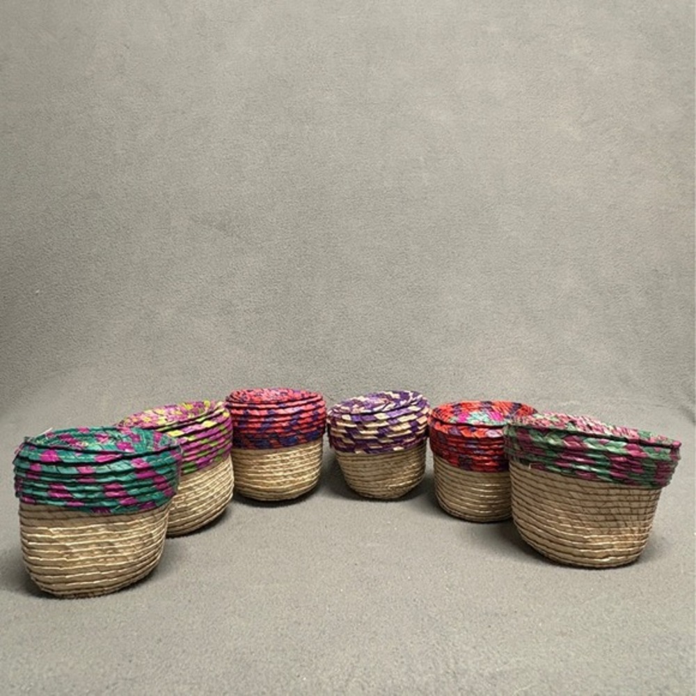 Oaxacan Miniature Woven Baskets Set of 6 Multicolor Pre-owned Boho Decor Small‎